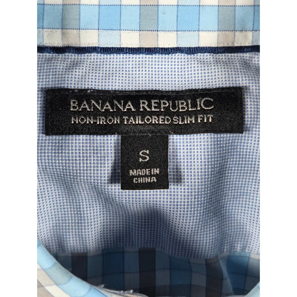 Banana Republic‎ Button Down Shirt S Blue Grey Mens Non-Iron Tailored Slim Fit